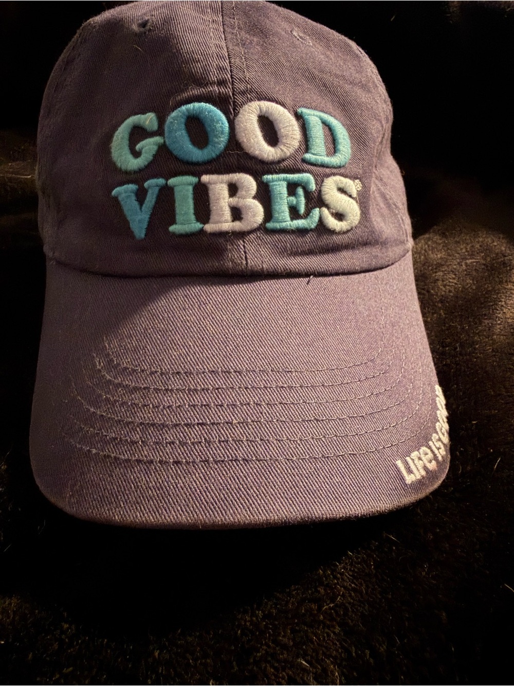 Life Is Good Purplish Blue Baseball Cap with Turquoise & White Embroidery